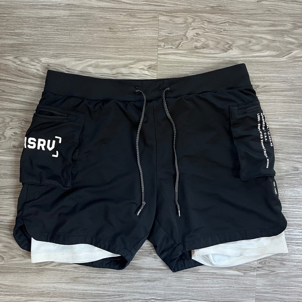 ASRV Aesthetic Revolution Mens XL Black 2-in-1 Training Shorts DSG-0258